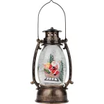 Karácsonyi lámpa, MagicHome Vianoce, Mikulással, fekete, melegfehér LED, csillámokkal, retró stílus, beltéri, elemes (3x AA), műanyag