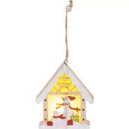   Dekoráció MagicHome Karácsony, hóember házikóban, LED, függő, 9,2x3x10,4 cm