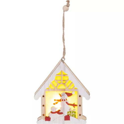 Dekoráció MagicHome Karácsony, hóember házikóban, LED, függő, 9,2x3x10,4 cm