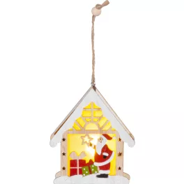   Dekoráció MagicHome Karácsony, Mikulás házikóban, LED, függő, 9x3x10,4 cm