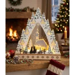 MagicHome karácsonyi dekoráció, falu tempolmmal, 9 db melegfehér LED, 2 db AA elemmel működő, 16,5 x 14 x 30 cm, beltéri