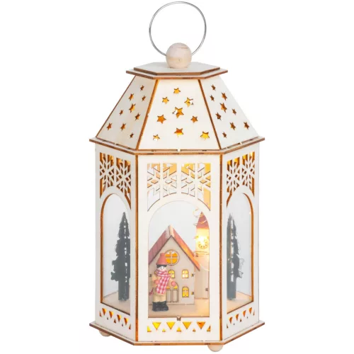 MagicHome karácsonyi dekoráció, falu, 9 db melegfehér LED, 2 db AA elemmel működő, 16,5 x 14 x 30 cm, beltéri