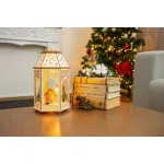 MagicHome karácsonyi dekoráció, falu, 9 db melegfehér LED, 2 db AA elemmel működő, 16,5 x 14 x 30 cm, beltéri