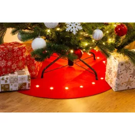   MagicHome karácsonyi dekoráció, szőnyeg csillagokkal, 22 db melegfehér LED, 2 db AA elemmel működő, 90 cm, piros, beltéri