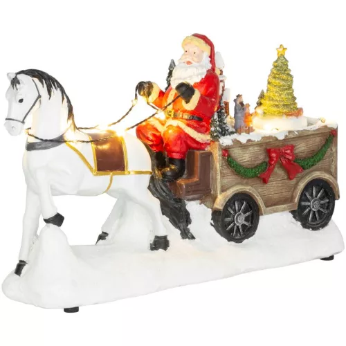 MagicHome karácsonyi dekoráció, Mikulás lóval, 9 LED, kerámia