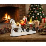 MagicHome karácsonyi dekoráció, Mikulás lóval, 9 LED, kerámia
