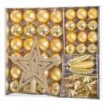 MagicHome karácsonyi gömbök, készlet, 50 db, 4-5 cm, arany, csillag, füzér, toboz, karácsonyfára