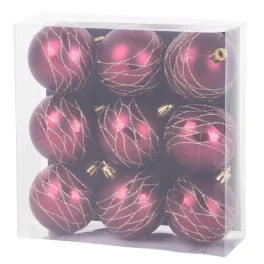   Gömbök MagicHome Karácsony, 9 db, bordó, matt, dekorációval, karácsonyfára, 6 cm