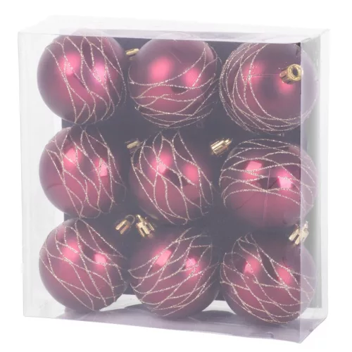 Gömbök MagicHome Karácsony, 9 db, bordó, matt, dekorációval, karácsonyfára, 6 cm