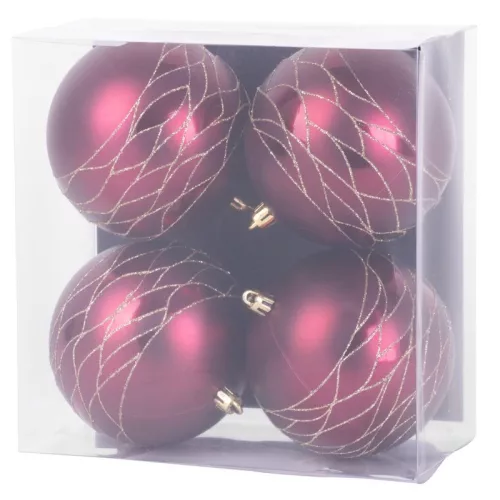 Gömbök MagicHome Karácsony, 4 db, bordó, matt, dekorációval, karácsonyfára, 10 cm