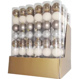   Gömbök MagicHome Karácsony, 8 db, fehér-ezüst-bronz, karácsonyfára, 5 cm, Sellbox 36 tubus