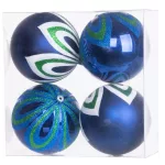Gömbök MagicHome Karácsony, 4 db, kék, dekorációval, karácsonyfára, 10 cm