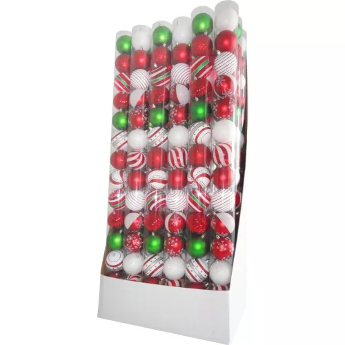 MagicHome karácsonyi gömbök, 14 db, piros-fehér, díszített, karácsonyfára, 8 cm