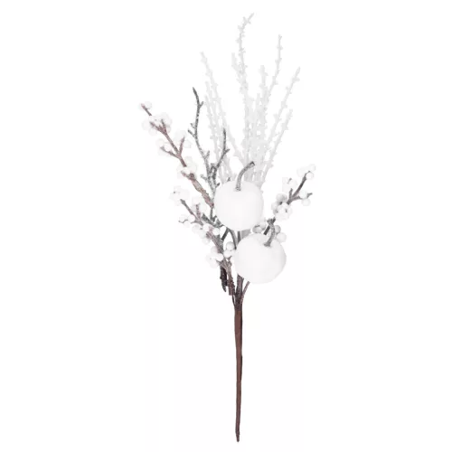 Ág MagicHome Karácsony, bogyókkal és almákkal, fehér, 32 cm