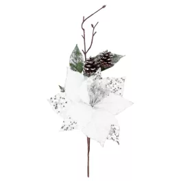   Ág MagicHome Karácsony, mikulásvirág virággal, fehér, 34 cm