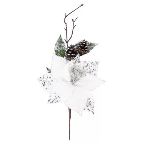 Ág MagicHome Karácsony, mikulásvirág virággal, fehér, 34 cm