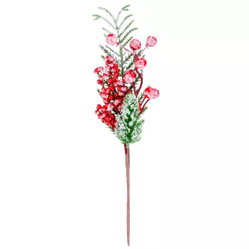 Ág MagicHome Karácsony, bogyókkal, piros, fagyhatás, 29 cm