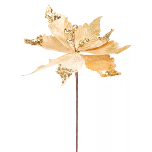 Virág MagicHome, Karácsonyi Mikulásvirág, arany, szár, 46 cm, virágméret: 30 cm