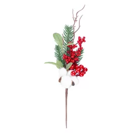 Ág MagicHome Karácsony, bogyókkal és pamuttal, 34 cm