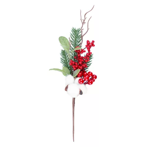 Ág MagicHome Karácsony, bogyókkal és pamuttal, 34 cm