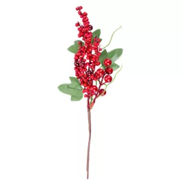 Ág MagicHome Karácsony, bogyókkal, piros, 31 cm