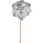 Virág MagicHome, Karácsonyi Mikulásvirág, ezüst, szár, 38 cm, virágméret: 24 cm