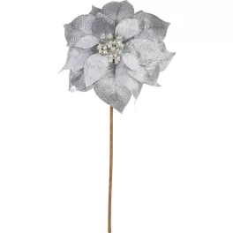  Virág MagicHome, Karácsonyi Mikulásvirág, ezüst, szár, 38 cm, virágméret: 24 cm