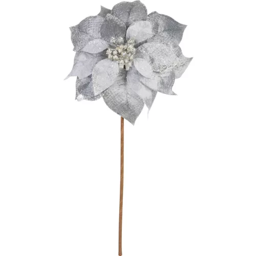 Virág MagicHome, Karácsonyi Mikulásvirág, ezüst, szár, 38 cm, virágméret: 24 cm