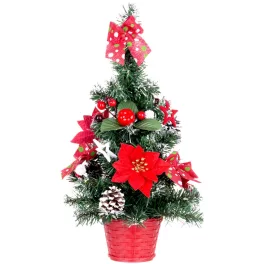MagicHome műfenyő, feldíszített, piros, 41 cm