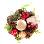 Gyertyatartó MagicHome Karácsonyi, fenyőággal és masnival, természetes, 15 cm