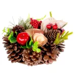 Gyertyatartó MagicHome Karácsonyi, fenyőággal és masnival, természetes, 15 cm