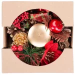 Gyertyatartó MagicHome Karácsonyi, fenyőággal és virággal, természetes, 15 cm