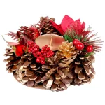 Gyertyatartó MagicHome Karácsonyi, fenyőággal és virággal, természetes, 15 cm