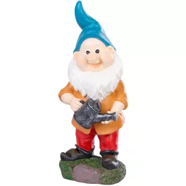   Kerti dekoráció, MagicHome, törpe öntözőkannával, narancssárga, 12,5 x 12 x 30 cm, poligyanta