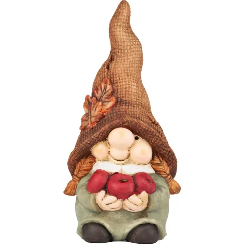 Kerti dekoráció, MagicHome, Törpelány almákkal, barna, 11 x 9,5 x 22,5 cm, poligyanta