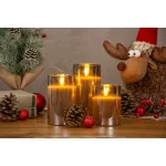 LED gyertya szett, MagicHome Vianoce, 3 db, melegfehér, üvegben, pislákoló lánghatás, elemes (3x AAA)