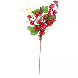   Ág MagicHome Karácsony, bogyókkal és levelekkel, piros, 32 cm