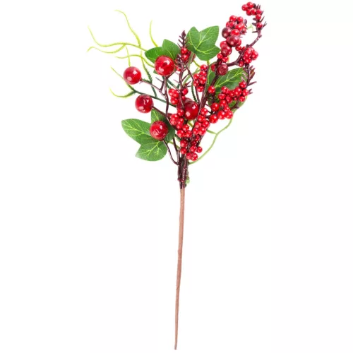 Ág MagicHome Karácsony, bogyókkal és levelekkel, piros, 32 cm