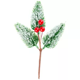   Ág MagicHome Karácsony, természetes, bogyókkal, havas, 18 cm