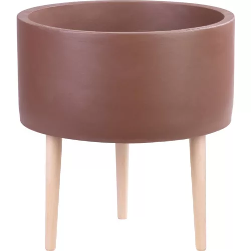 Kerámia virágcserép, MagicHome, cappuccino, átmérő: 32 cm, magasság: 33 cm, fa lábakkal, hengeres, kerek
