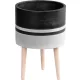 Kerámia virágcserép, MagicHome, világosszürke/sötétszürke, átmérő: 22 cm, magasság: 31 cm, fa lábakkal, hengeres, kerek