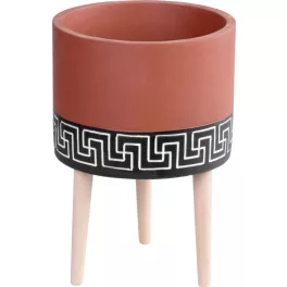   Kerémia virágcserép, MagicHome, terrakotta/fekete, átmérő: 22 cm, magasság: 31 cm, fa lábakkal, hengeres, kerek