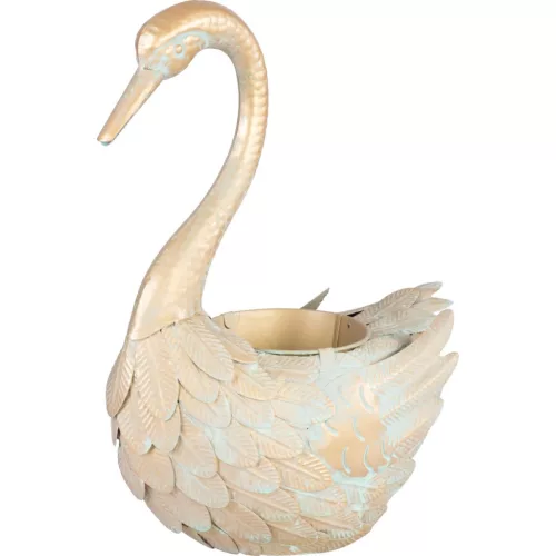 Kerti dekoráció, MagicHome Mecco, lúd, arany, 35 x 18 x 43 cm, fém, egyben virágtartó is (8091651)