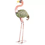Kerti dekoráció, MagicHome Mecco, flamingó, rózsaszín/zöld, 37 x 19 x 85 cm, fém