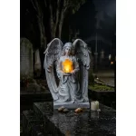 Dekoráció MagicHome, Angyal kereszttel, LED, polirezin, sírhoz, szolár, 23,5x19,5x30,5 cm