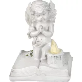   Dekoráció MagicHome, Imádkozó angyalka könyvön, LED, polirezin, sírhoz, 11,5x7,5x13,5 cm