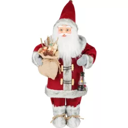   MagicHome karácsonyi dekoráció, Mikulás lámpással, piros, 46 cm