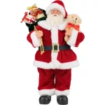 MagicHome karácsonyi dekoráció, Mikulás ajándékokkal és macival, piros, 30 cm