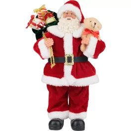   MagicHome karácsonyi dekoráció, Mikulás ajándékokkal és macival, piros, 30 cm
