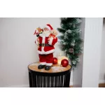 MagicHome karácsonyi dekoráció, Mikulás ajándékokkal és macival, piros, 30 cm